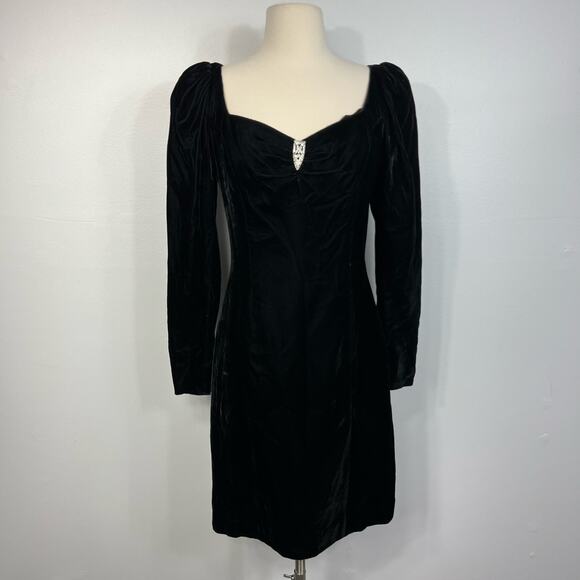 Vintage Gunne Sax Jessica McClintock Dark Romantic Whimsigoth Black Velvet Dress - Picture 1 of 16